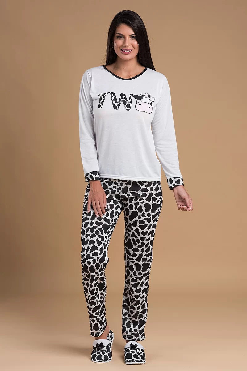 Pijama Feminino Animal Print + Pantufa Animal Print