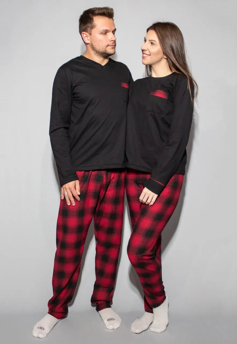 Pijama Xadrez Vermelho Calça e Blusa Manga Longa